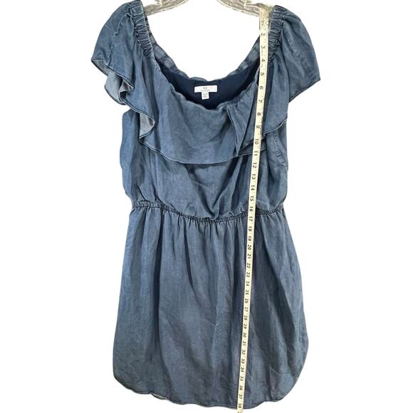 H by Halston Off Shoulder Dress XL Blue Denim Chambray Ruffle Classic Coastal - Picture 8 of 12